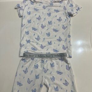 Bellabu Bear Kids Pajama Set - White with Blue Butterfly Print
